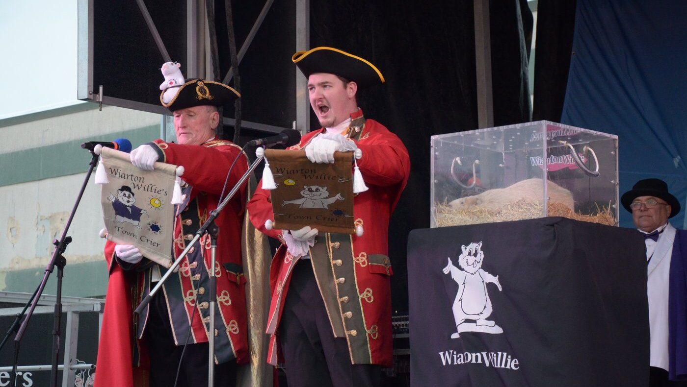 Wiarton Willie and town criers on stage
