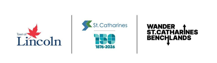 3 official logos for the Town of Lincoln, The City of St. Catharines, and Wander St. Catharines Benchlands