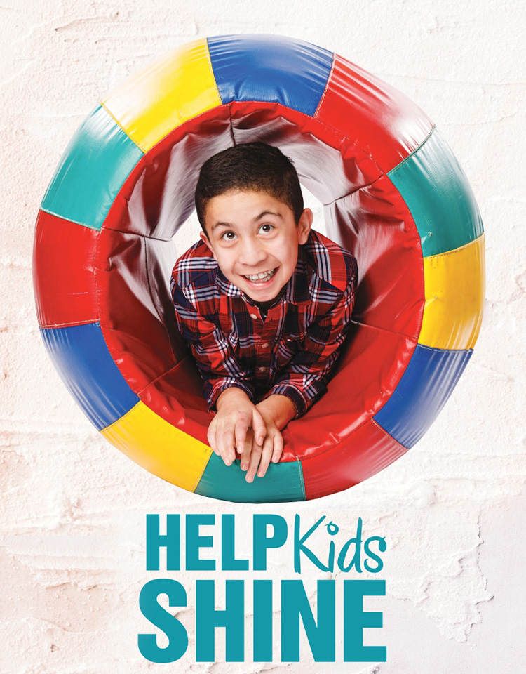 Help Kids Shine logo with image of child ambassador