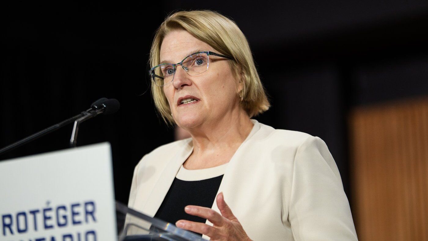 Ontario Health Minister Sylvia Jones speaks at a press conference at Queen’s Park in Toronto, on Monday, Oct. 20, 2025.