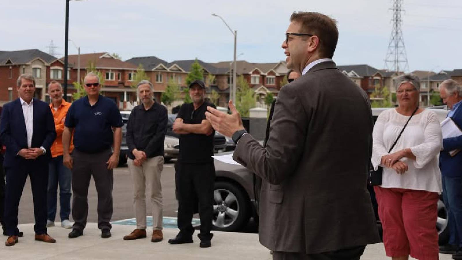 Chris Bittle speaking to a crowd in Thorold