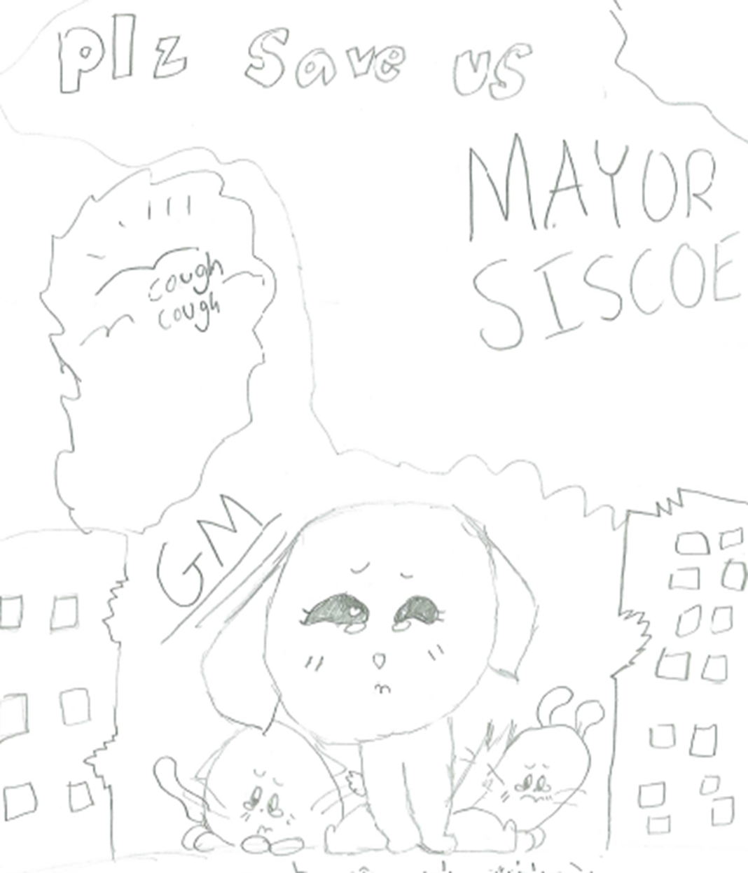 A drawing made by one of the local girl guides asking Mayor Matt Siscoe about the abandoned General Motors site on Ontario Street in St. Catharines.