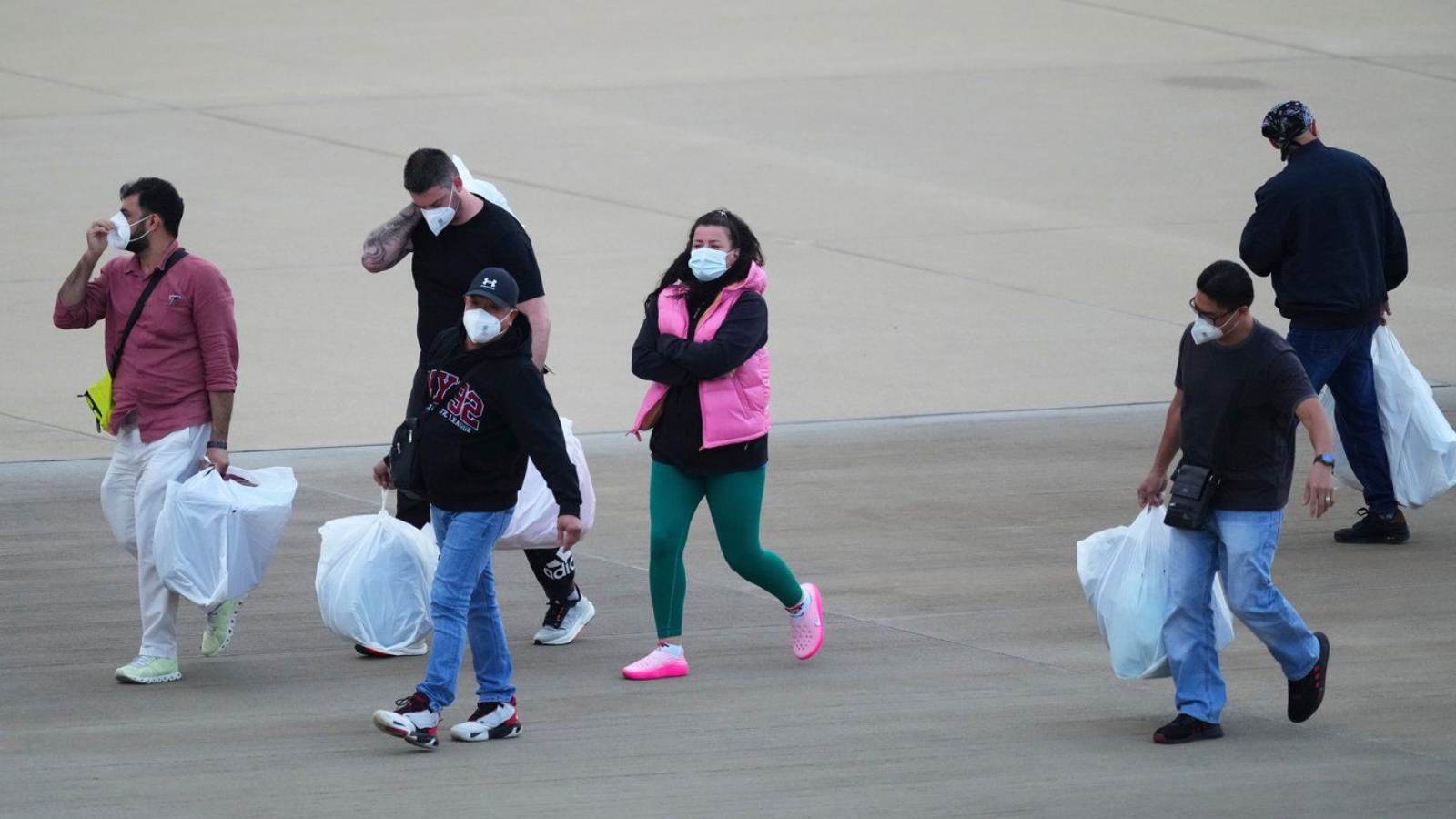 Passengers evacuated from the hantavirus-stricken cruise ship MV Hondius arrive at Eindhoven airport, Netherlands, Sunday, May 10, 2026.