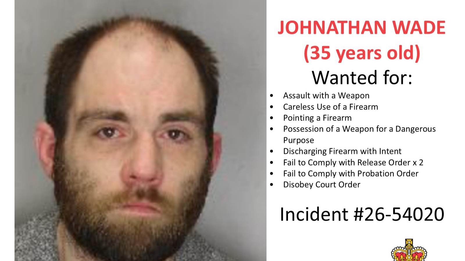 Johnathan Wade is wanted for shooting a man in Niagara Falls