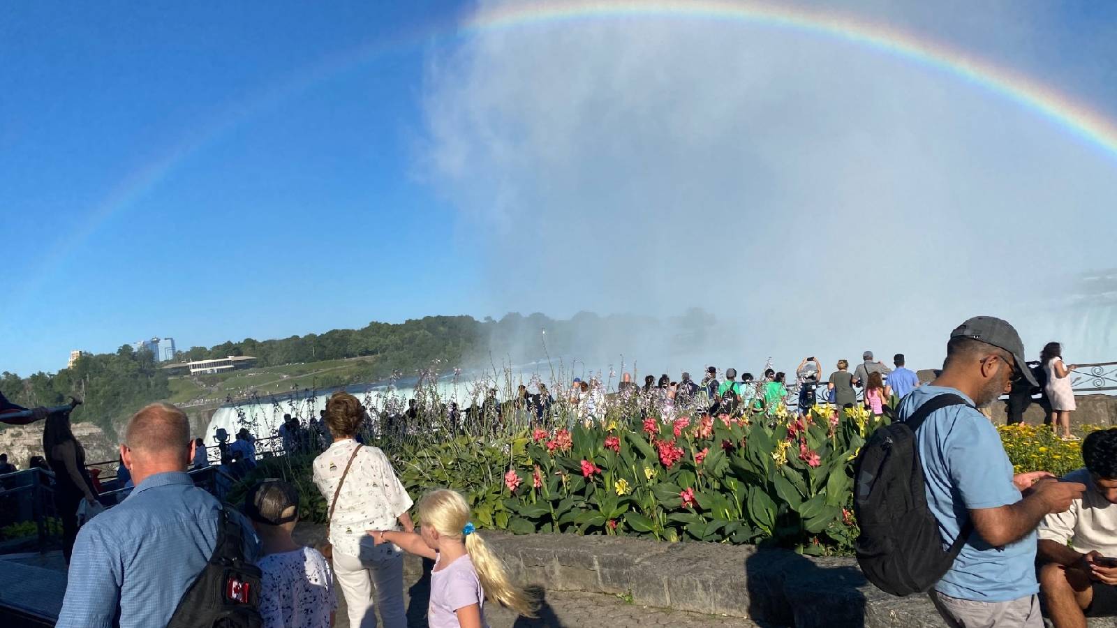 Image of Niagara Falls and tourists walking along the path