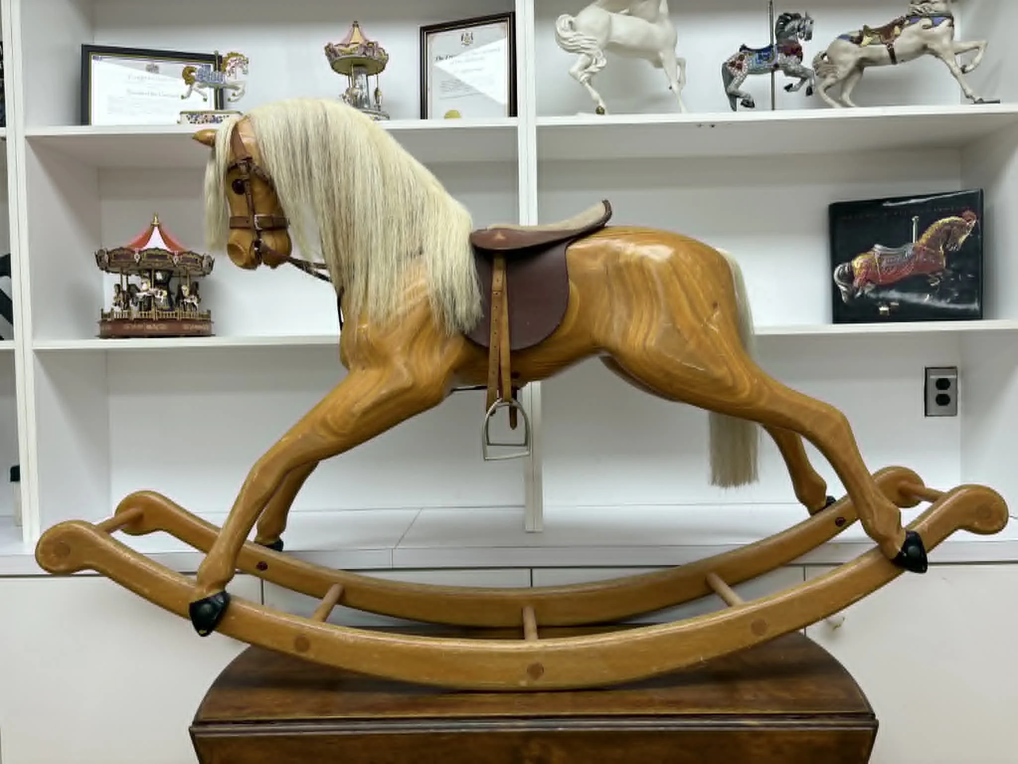 vintage rocking horse on display at the Lakeside Park Carousel ahead of the silent auction.